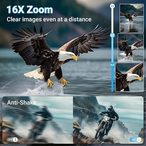4K Digital Camera for Photography and Vlogging, 64MP Compact Autofocus Video Camera with Dual Lens, Anti-Shake, 16X Zoom, Flash, 32GB SD Card & 2 Batteries, for Teens & Beginners (Black) thumbnail 4