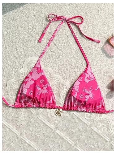 Milumia Floral Halter String Triangle Bikini Top for Women Bathing Suit Swim Top thumbnail 2