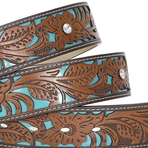 XZQTIVE Women Men Genuine Leather Belt Vintage Ladies Western Belt Engraved Tooled Leather Belt Cowboy Cowgirl Country Belt thumbnail 4
