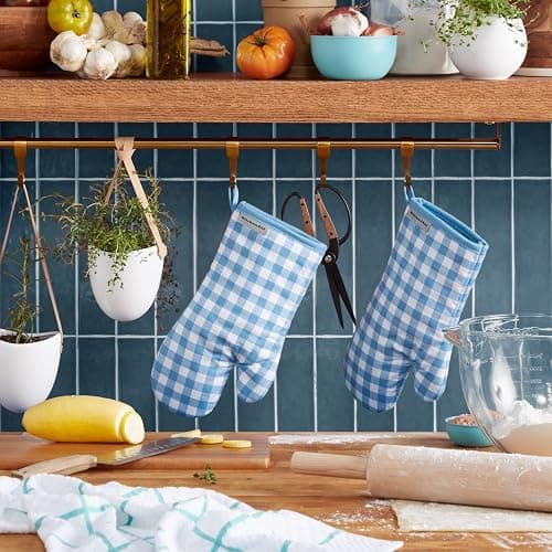KitchenAid Gingham Oven Mitt 2-Pack Set, Blue Velvet, 7"x13" thumbnail 2