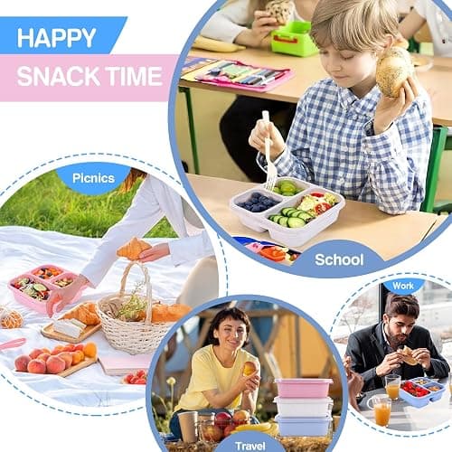 Rinwoc Bento Box [Portion Size], 3 Pack Snack Containers with 3 Compartments for Meal Prep & On-the-Go [School, Travel], Lunchable Container Reusable and BPA-Free thumbnail 6