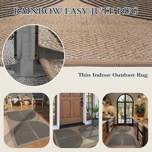 Lahome Modern Rainbow Easy Jute Rug, 3x5 Washable Rugs for Entryway Farmhouse Black Patio Carpet, Non Slip Indoor Door Mat Contemporary Outdoor Porch Carpet for Laundry Guestroom Room Decor thumbnail 3