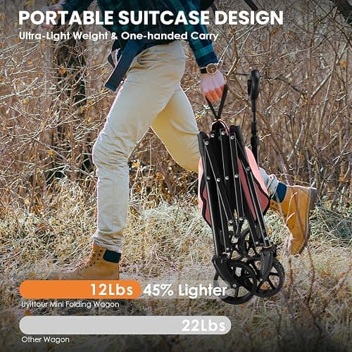 Uyittour Collapsible Wagon Cart Foldable with 220lbs Weight Capacity, Lightweight Portable Folding Grocery Shopping Cart with Wheels for Camping Sports Beach and Shopping, Pink - Pink - 90"L thumbnail 3