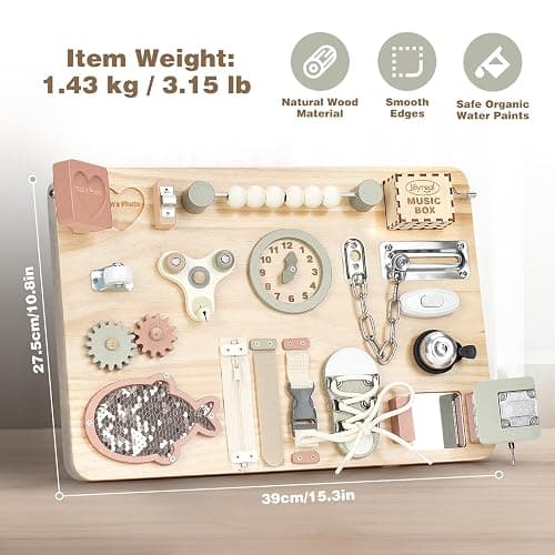 Joyreal Grand Busy Board Montessori - Planche Activité Tableau Activité Sensoriel Parcours Motricité Bébé Jeux Educatif Jouet Enfant pour Garcon Fille thumbnail 2