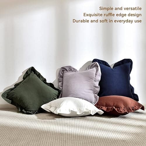 AmHoo Pack of 2 Throw Pillow Covers 100% Cotton Pre Washed Ruffle Decorative Pillowcase Cushion for Couch Sofa Bedroom 18 x 18-Inch Cream White thumbnail 5