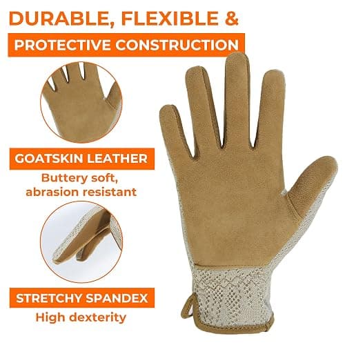 HANDLANDY Gardening Gloves for Women, Breathable Ladies Leather Garden Yard Gloves Best Gift for Gardeners thumbnail 2