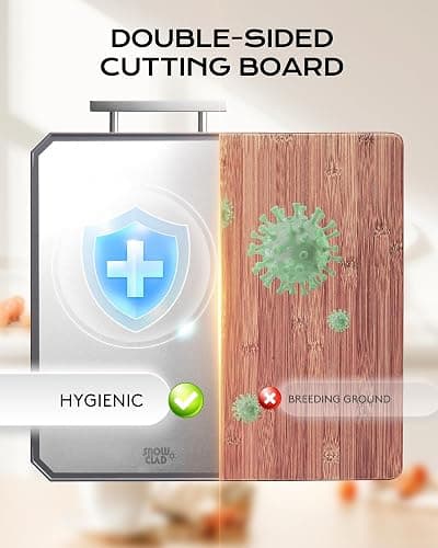 SNOWCLAD Stainless Steel Cutting Board,Double Sided Steel Cutting Boards for kitchen,Stainless Steel/Wheat straw pp Large Board for meat,non toxic Chopping,16 * 11 Inch,Dishwasher Safe thumbnail 4