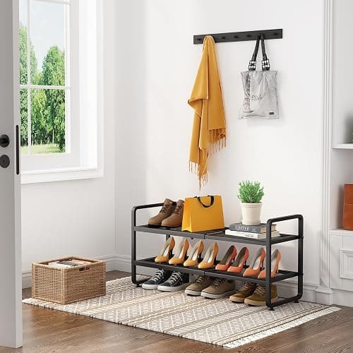 SNTD Shoe Rack - Expandable Shoe Organizer for Closet, Adjustable Metal Shoe Shelf Storage, Stackable Long Shoe Stand Holder for Garage, Entryway, Door Entrance (Black, 2-Tier) thumbnail 2