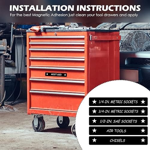 Tenare Toolbox Organization Magnetic Labels - 66 Pcs Steel Tool Chest Drawer Labels (4.5x0.75) |Magnets, Quick & Easy Organizer | Fits All Brands, Cabinets & Tool Boxes(Black) thumbnail 5