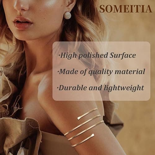 SOMEITIA 6Pcs Arm Cuff Gold Upper Arm Cuff Bracelet for Women Adjustable Open Cuff Bangle Minimalist Coil Swirl Armlet Armband Jewelry Set thumbnail 3