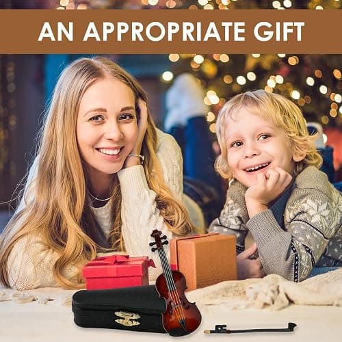 10CM Miniature Violin - Tiny Wooden Musical Instrument Model with Stand, Bow & Black Leather Case - Worlds Smallest Emergency Violin for Kids Gift & Decorating thumbnail 6