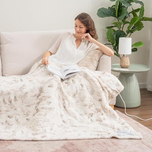 Berkshire Blanket Heated Throw Blanket, Grace Fur to Loftmink Reversible Electric Throw with 4 Heat Levels, Fast Heating Printed Throw for Couch and Bed, Auto Shut-Off Feature (50"x60") thumbnail 4