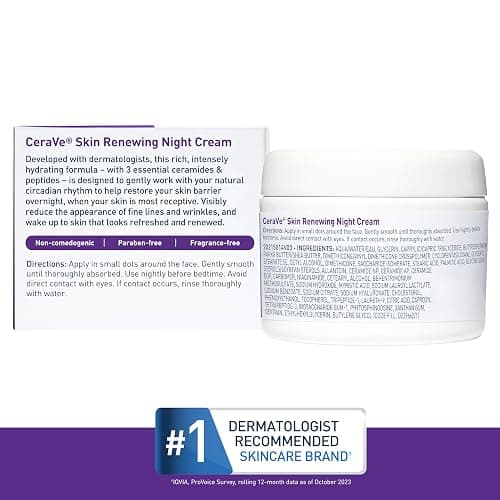 CeraVe Skin Renewing Night Cream, Niacinamide, Peptide Complex, and Hyaluronic Acid Moisturizer for Face, 1.7 Ounce, Packaging may Vary thumbnail 6