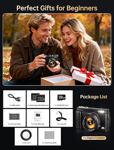 4K Digital Camera for Photography, 64MP Autofocus WiFi Vlogging Camera for YouTube with 3'' 180° Flip Screen,Travel Camera with SD Card, Point and Shoot Digital Camera 16X Zoom, UV Filter,2 Batteries thumbnail 8