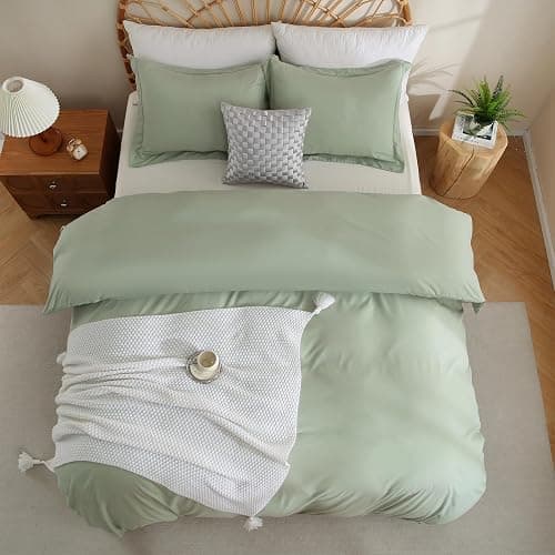 JSD Sage Green Duvet Cover Set Queen Size, 3 Piece Duvet Cover with Pillow Shams, Soft Brushed Microfiber Zipper Closure, Comforter Not Included thumbnail 8