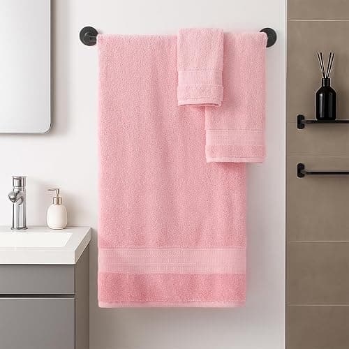 REDKISS Pink Towel Set of 8-100% Cotton Luxury Bath Towels Set for Bathroom, 600 GSM Highly Absorbent Bathroom Towel with 2 Large Bath Sheet, 2 Hand, 4 Washcloths, Pink Shower Towels for Dorm thumbnail 2