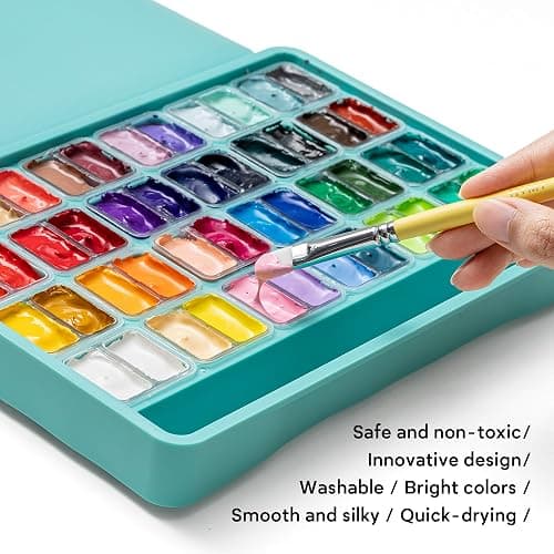 HIMI 48 Colors Twin Cup Jelly Gouache Paint Set, – Complete Art Kit with Pad, Paint Refill, Palette, Brushes, Painting Knife, Foldable Frame for Beginners, Students & Artists thumbnail 7