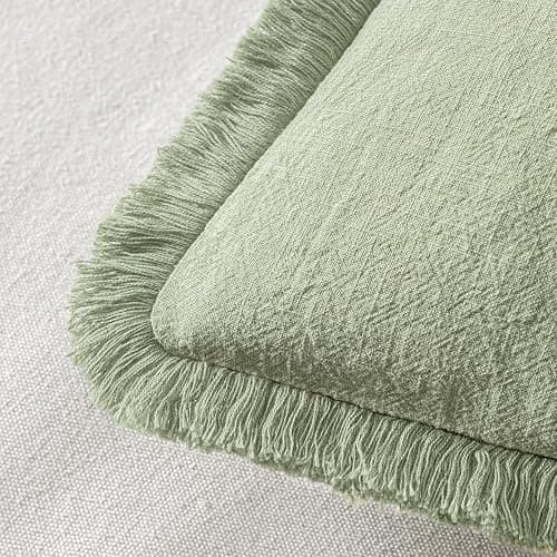 MIULEE Decorative Throw Pillow Covers Neutral Linen Fringe Throw Pillows Set of 2 Sage Green Boho Farmhouse Cushion Covers with Tassels for Couch Sofa Bed Living Room Spring Home Decor 20x20 Inch thumbnail 4