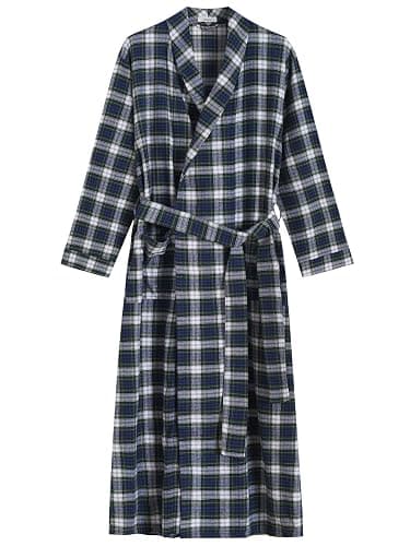 Latuza Men's Cotton Flannel Long Robe Full Length Plaid Bathrobe - Image 1