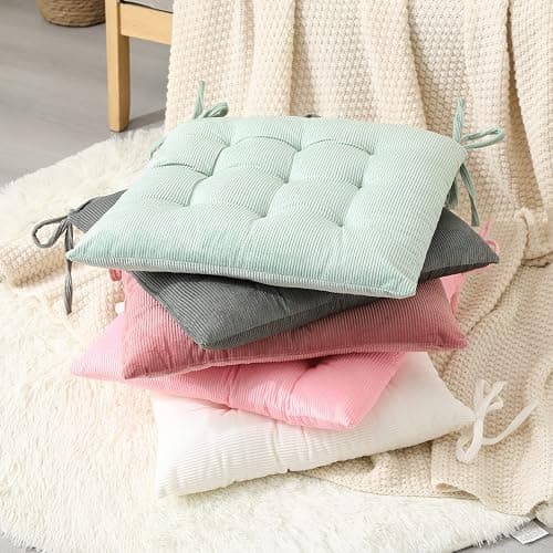 HLOVME Corduroy Chair Cushion with Ties Ultra Soft Warm Floor Cushion for Kids Reading Nook Comfortable Square Seat Cushion for Adult 15.7”x15.7”, White thumbnail 6