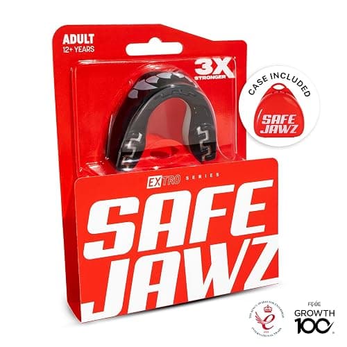 SAFEJAWZ Mouth Guard, Dual Layer Mouthguard for Adults with Case, Easy Fit Remoldable Mouthpiece for Football, Boxing, Lacrosse, MMA, Basketball & All Contact Sports (Adult 12+ Years, Black Fangz) thumbnail 6