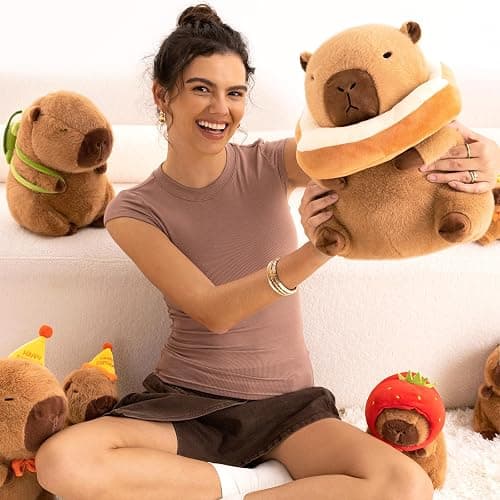 Ditucu Cute Capybara Plush Pillow with Wearable Toast Headgear Stuffed Animal Bread Capibara Plushies Toys Gifts for Kids Brown 11 inch thumbnail 2