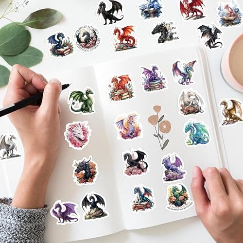 Falueqg 100Pcs Dragon Stickers, Magic Pterosaur Reading Book Stickers, Realistic Pterosaur Decals for Decor Water Bottle Laptop Phone Skateboard Scrapbooks, Dragon Lovers Gifts thumbnail 2