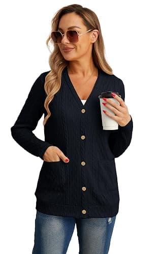 GRECERELLE Womens Lightweight Cardigan Sweater Long Sleeve Button Down Ribbed Knit Outerwear Open Front Tops with Pockets thumbnail 2