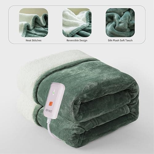GOTCOZY Heated Blanket Electric Throw 50''X60''- Soft Silky Plush Electric Blanket with 4 Heating Level & 3 Hour Auto Off Heating Blanket, ETL Certified Machine Washable (Green) thumbnail 2