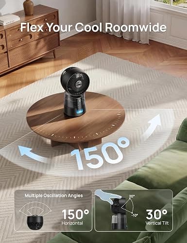 DREO TurboCool Misting Fan 516, 150°+30° Omni-directional Oscillating, Desk Cooling Fan 5℉ Drop, Evaporative air cooler, 26 ft/s Wind, Ultrafine Mist, 20dB, 6 Speeds 2 Modes, Remote Control, Black thumbnail 7