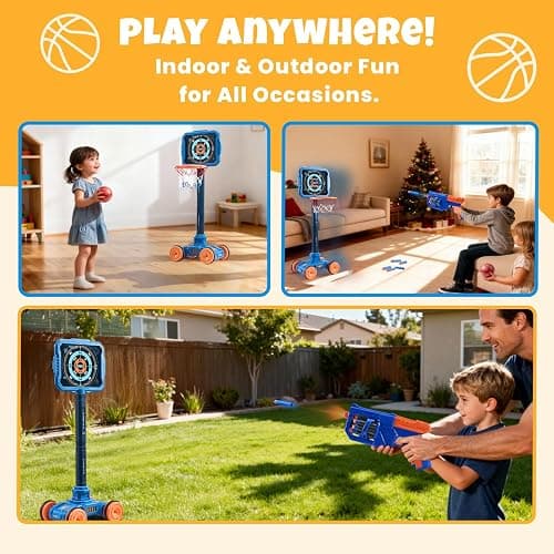 JoyCat 2-in-1 Shooting&Basketball Toy for Kids,Adjustable Height Auto-Moving Shooting Target with Music,Outdoor Indoor Game Compatible with Nerf Toy Guns for Kids,Birthday Chrisrmas Gift for Boys thumbnail 8