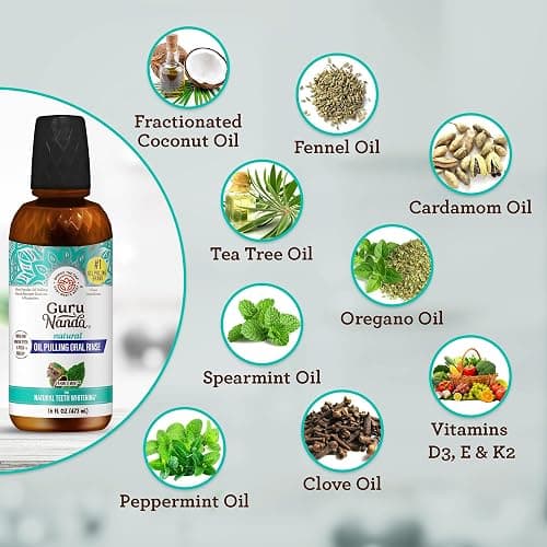 GuruNanda CocoMint Oil Pulling Mouthwash for Complete Oral Hygiene, 7 Essential Oils & Vitamins for Happy Teeth & Gums & Fresh Breath, Alcohol-Free, 16 oz thumbnail 4