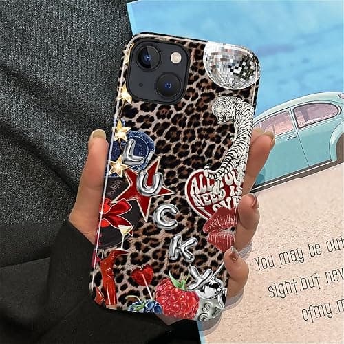 Compatible with iPhone 13 iPhone 14 Case - Dual-Layer Protection, Hard Shell with Silicone Interior,Slim Scratch Resistant Shockproof for Woman Men - Leopard Star Unique Collage thumbnail 7