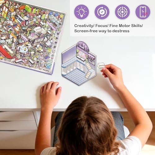 Dizdkizd 3D Sticker Scene Book, 12 Cute Miniature Scenes House Stickers Easy-Peel Pre-Cut DIY Crafts for Adults Kids, Calming Stress Relief Party Favors Fun Activity thumbnail 5