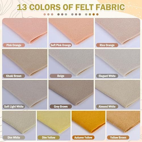XSEINO 13 Rolls 8"x35" 1.4mm Thick Soft Felt Fabric Sheet 13 Assorted Light Brown Series Colors Felt Pack for DIY Craft Sewing Squares Nonwoven Patchwork thumbnail 2