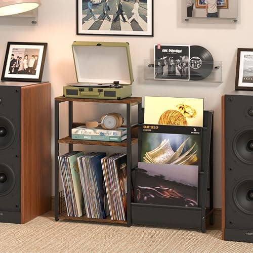 LELELINKY Record Player Stand with Vinyl Storage, 3 Tier Turntable Stand with Display Shelf Storage Up to 150 Albums,Brown End Table for Living Room thumbnail 6