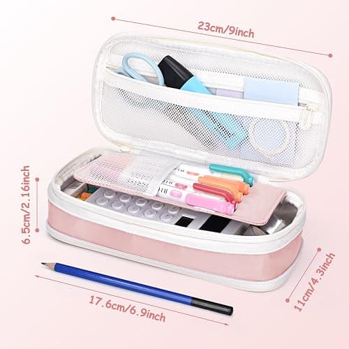 Mamowla Pencil Case for Girls, Big Capacity Large Pencil Case Pen Cases Portable Office Stationery Makeup Bag Pouch, Desk Organizer for School Boys Kids Teenage Adults Women Men(Pink) - Pink thumbnail 3