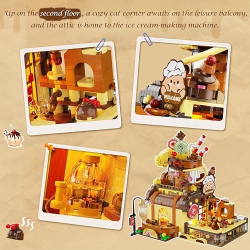 INSOON City Ice Cream House Building Set with Lights, 1377 PCS Dessert Shop Building Block Toy with Chocolate Sundae Cone, Sweet Workshop Construction Model for Adults Teens Kids Boys Girls Ages 12+ thumbnail 6