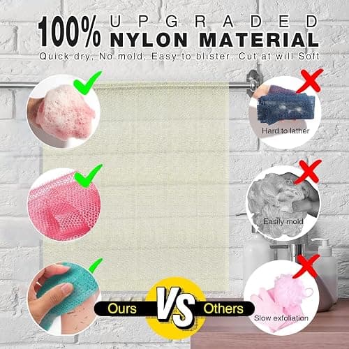 UJFQBH 3 Pieces African Net Sponge, African exfoliating net African Net Long Net Bath Sponge Exfoliating Shower Body Scrubber Back Scrubber Skin Smoother（Pink, Green, Off-White） thumbnail 2