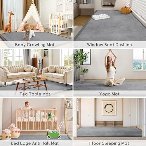 ILPEOD Baby Play Mat for Floor Tummy Time Nursery Rug Muscle Mat Area Rug Playroom Tatami 50 * 50" Memory Foam 1.3" Thick Crawling For Babies,Toddlers, Infants, Kids,Floor Mat(Grey) thumbnail 6