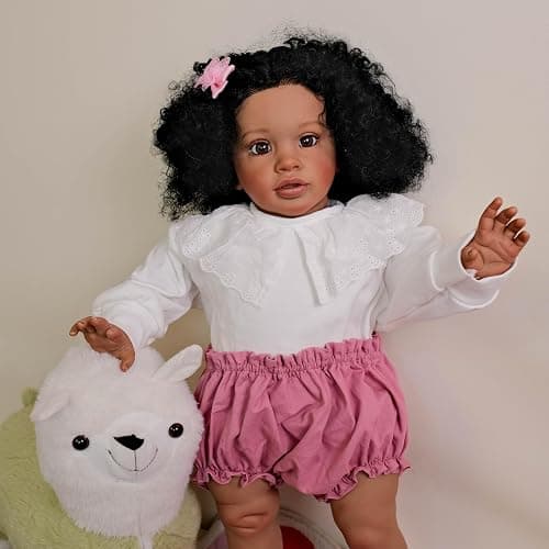 Anano Big Size Black Reborn Baby Dolls Pippa - African American Biracial Babies, 26 Inch Realistic Toddler Reborn Doll, Dark Skin Silicone Dolls, Soft Cloth Body thumbnail 6