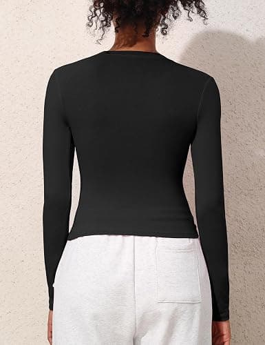 PrettyGuide Women's Cotton Jersey Long Sleeve Shirts Tight Fit Crewneck Crop Tops Basic Fall Going Out Y2K Tops thumbnail 6