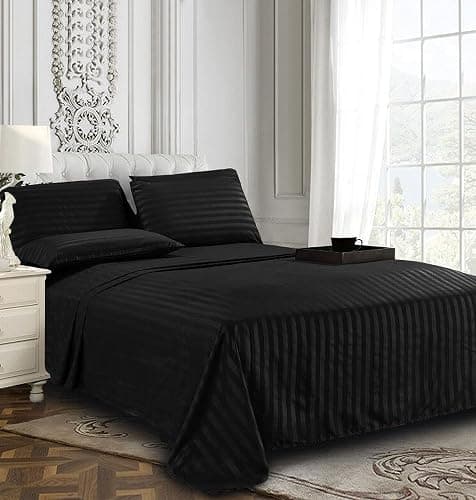 Elegant Comfort Best, Softest, Coziest 6-Piece Sheet Sets! - 1500 Premier Hotel Quality Luxurious Wrinkle Resistant 6-Piece Damask Stripe Bed Sheet Set, King Black thumbnail 3