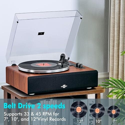 Vinyl Record Player with Speakers,High Fidelity Turntables for Vinyl Records with Magnetic Cartridge AT-3600L,Bluetooth Playback Built-in Phono Preamp,Belt Drive 2-Speed (HP-H2410) thumbnail 2
