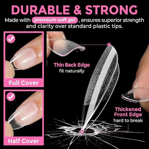 UNA GELLA Short Almond Round Fake Nails 216pcs Almond Press on Nails Pre-shape Oval Gel Nail Tips for Full Cover Acrylic Short Round Nails For Nails tips Extension 12 Sizes thumbnail 5