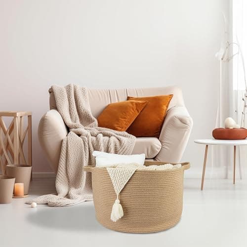 XUANGUO Large Jute Rope Storage Basket Blankets Basket Living Room 22"x12" Toy Baskets for Kids and Dogs Woven Laundry Baskets for Clothes Towels Baby Toy Storage - jute thumbnail 4