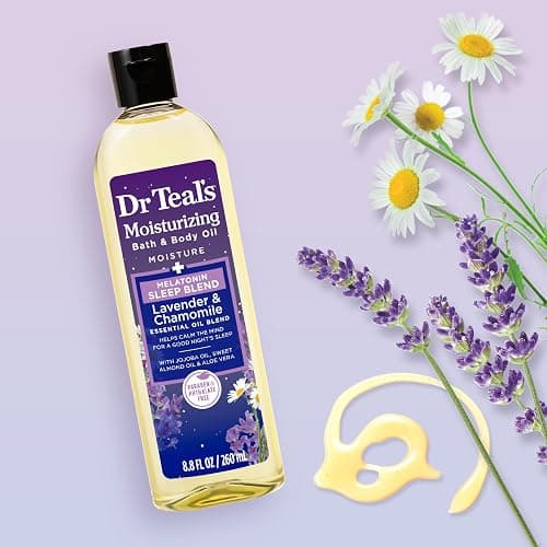 Dr Teal's Moisturizing Bath & Body Oil, Sleep Blend with Melatonin, Lavender & Chamomile Essential Oils, 8.8 fl oz. thumbnail 6
