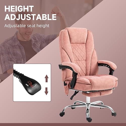 Vinsetto Massage Office Chair with Foot Rest, Executive Computer Desk Chair with 6 Vibration Point and Heat, Reclining Backrest, Swivel Wheels, Adjustable Height, Pink thumbnail 5