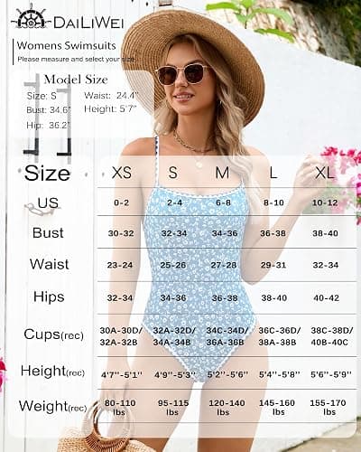 DaiLiWei One Piece Swimsuit Women Cute Floral Whip Stitch Swim Suits 2026 | Bathing Suit for Teens, Tummy Control Modest Swimwear, High Cut, Removable Padded, Self Tie Back, Pool Party, Beach Vacation thumbnail 8