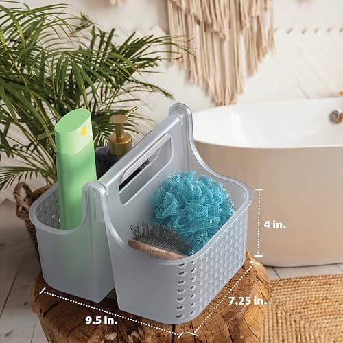 Brookstone Modern Large Portable Shower Caddy with Soft Silicone Carrying Handle, Bathroom Organizer Basket, Plastic Bath Tote and Shower Organizer, Quick Dry Drainage Holes, BPA Free, Clear thumbnail 3